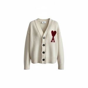 Ami Alexandre Mattiussi Cream Cardigan with Red Heart A Patch